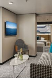 Suite orientada a la proa con dormitorio principal y balcón grande SK